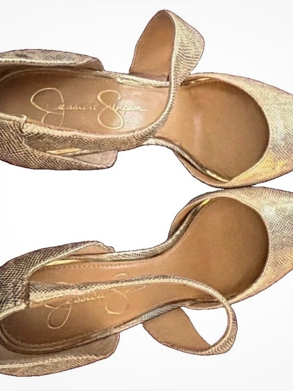 Jessica Simpson Women’s Gold Glitter Strappy Pointed Toe Stiletto Heels
